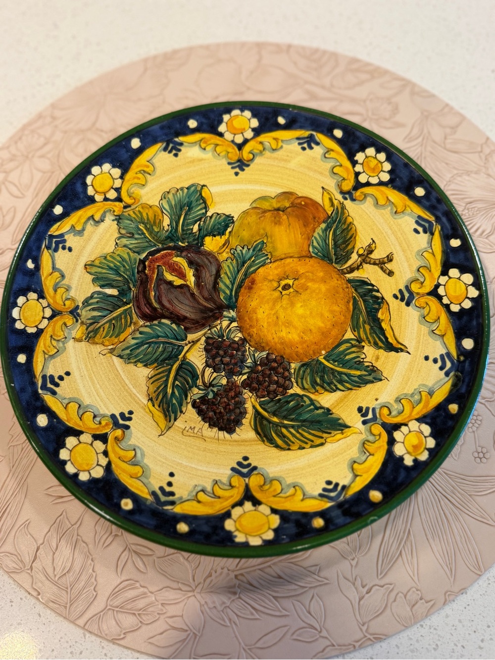 Italian Decorative Hand Painted Ceramic Plate Fruit Wall Display 10in